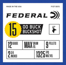 Load image into Gallery viewer, 12GA Federal Power Shock 2-3/4" 00 buck 15 round
